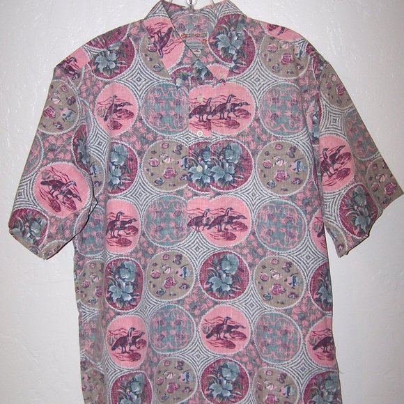 VTG REYN SPOONER HAWAIIAN PINK POLO SHIRT S3364 - Picture 1 of 7